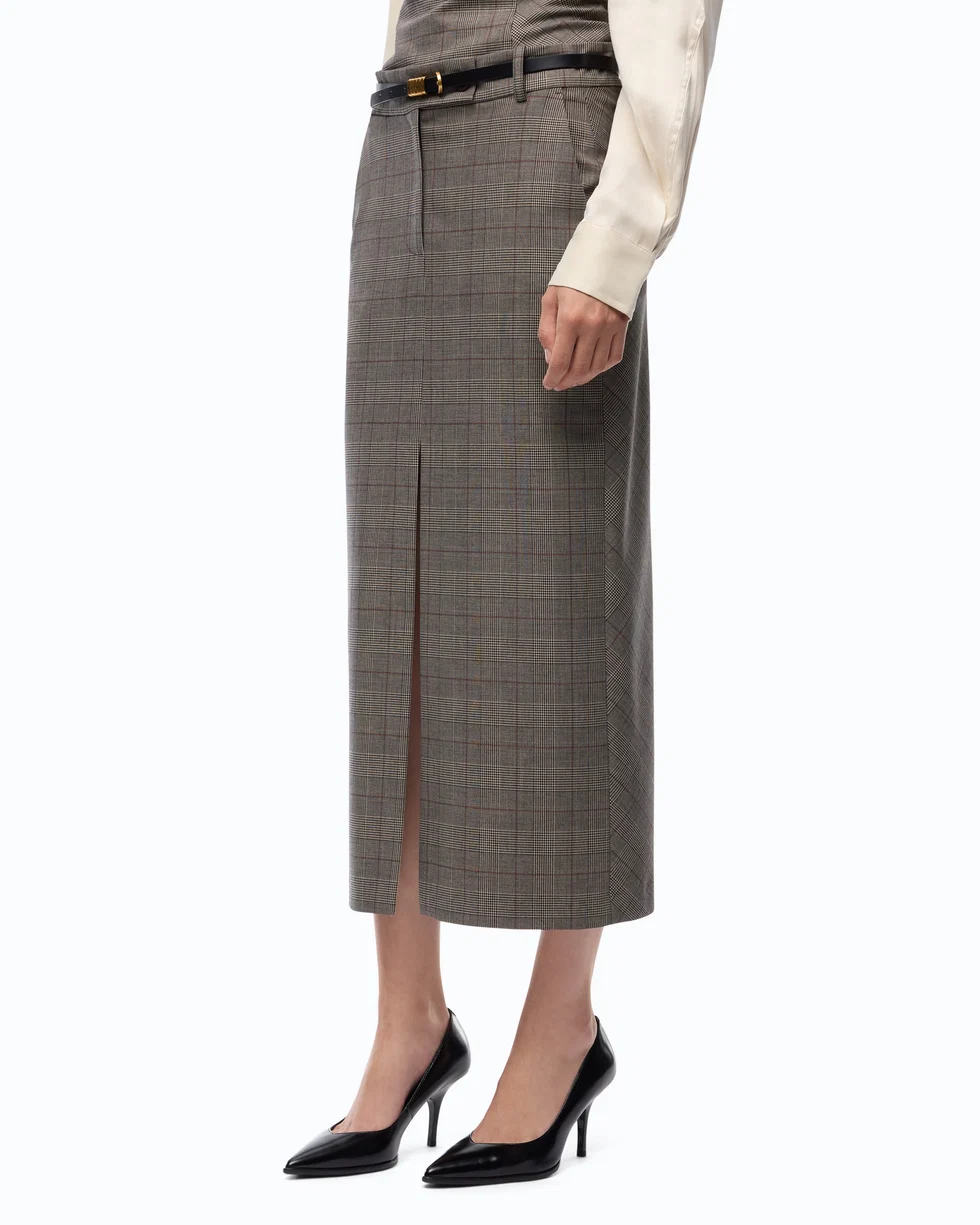 Gonna longuette in lana check 107448A3FF CYZ PINKO Beige/bordeaux/nero 
