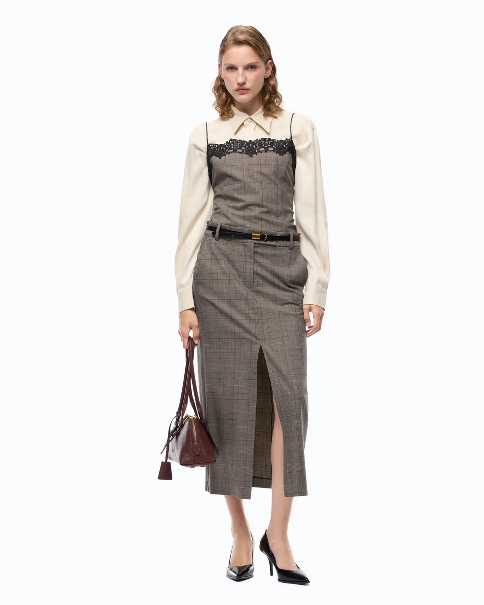 Gonna longuette in lana check 107448A3FF CYZ PINKO Beige/bordeaux/nero 