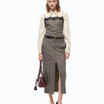 Gonna longuette in lana check 107448A3FF CYZ PINKO Beige/bordeaux/nero 