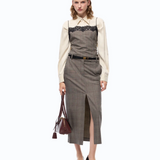 Gonna longuette in lana check 107448A3FF CYZ PINKO Beige/bordeaux/nero 