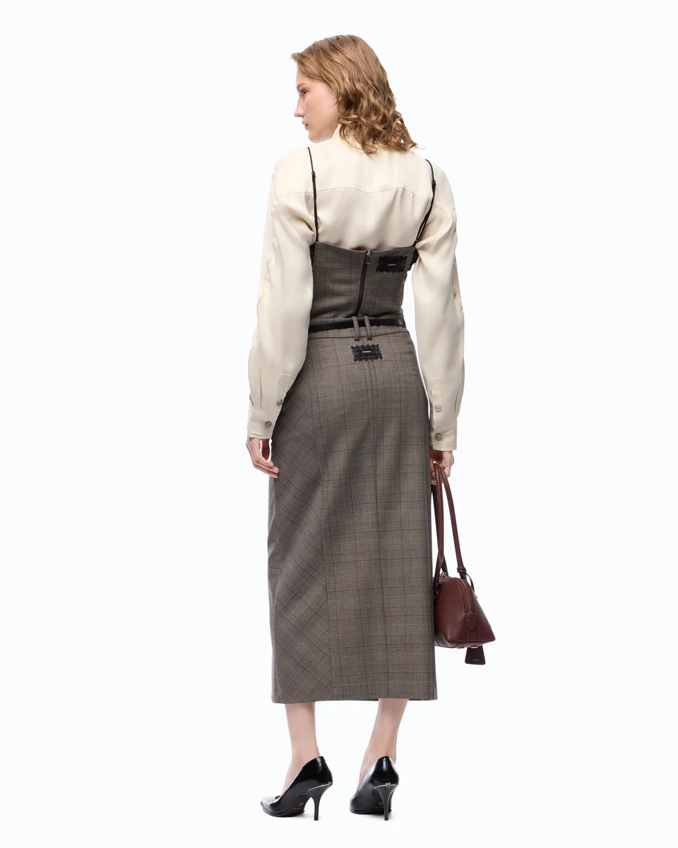 Gonna longuette in lana check 107448A3FF CYZ PINKO Beige/bordeaux/nero 
