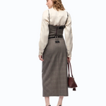 Gonna longuette in lana check 107448A3FF CYZ PINKO Beige/bordeaux/nero 