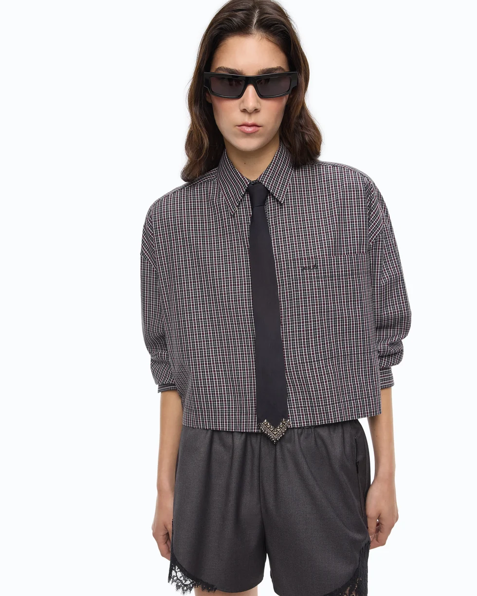 Camicia cropped a quadretti con cravatta 107453A3FQ ZF6 PINKO Nero/bianco/rosso 