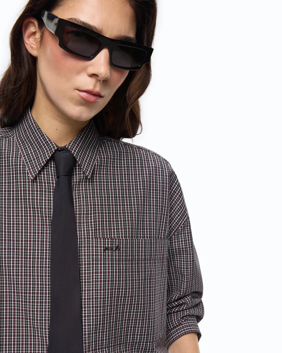 Camicia cropped a quadretti con cravatta 107453A3FQ ZF6 PINKO Nero/bianco/rosso 