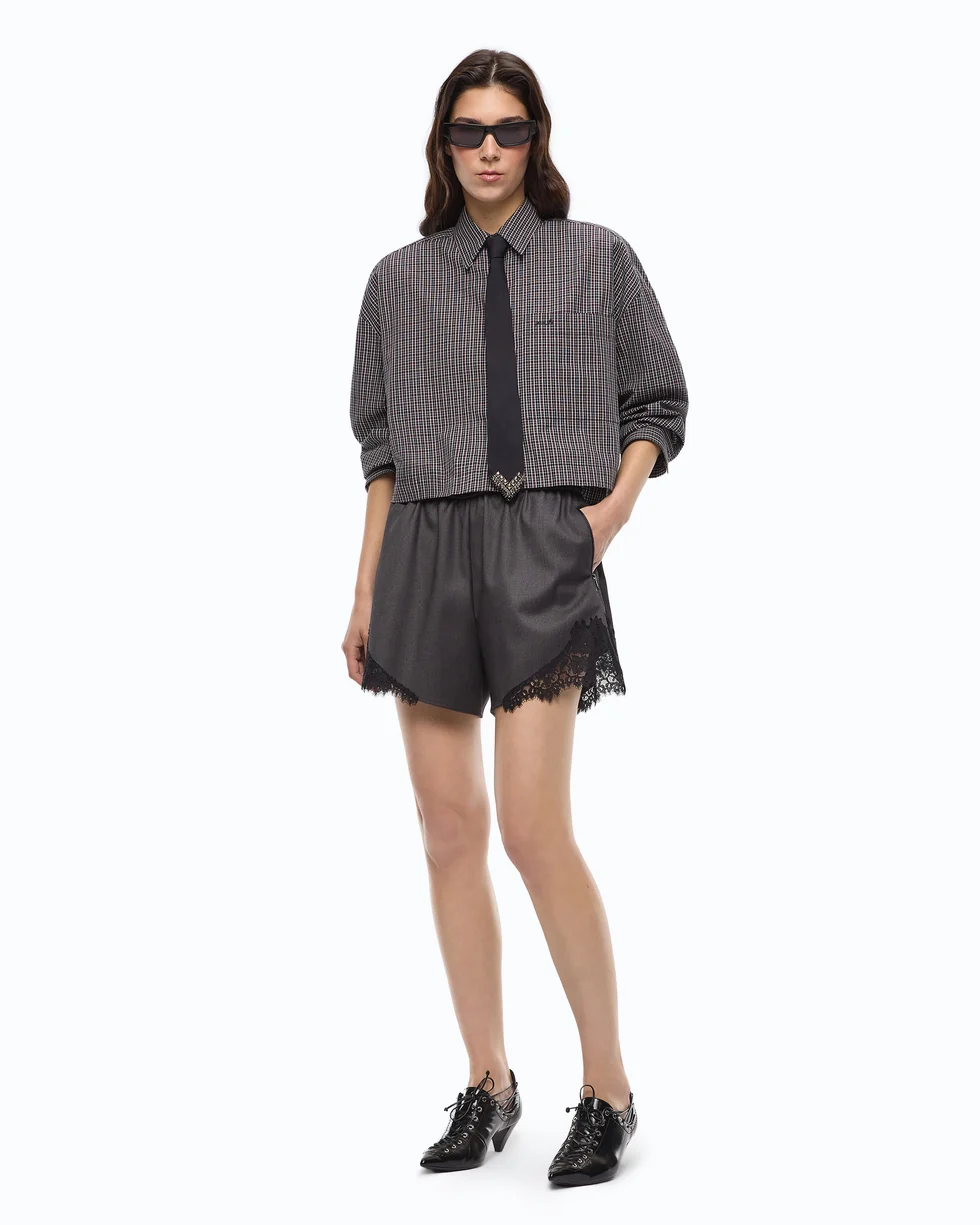 Camicia cropped a quadretti con cravatta 107453A3FQ ZF6 PINKO Nero/bianco/rosso 