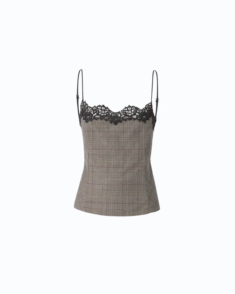 Top a quadri con pizzo 107472A3FF CYZ PINKO Beige/bordeaux/nero 