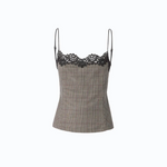 Top a quadri con pizzo 107472A3FF CYZ PINKO Beige/bordeaux/nero 
