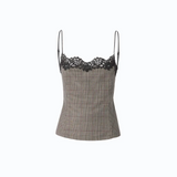 Top a quadri con pizzo 107472A3FF CYZ PINKO Beige/bordeaux/nero 