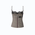 Top a quadri con pizzo 107472A3FF CYZ PINKO Beige/bordeaux/nero 