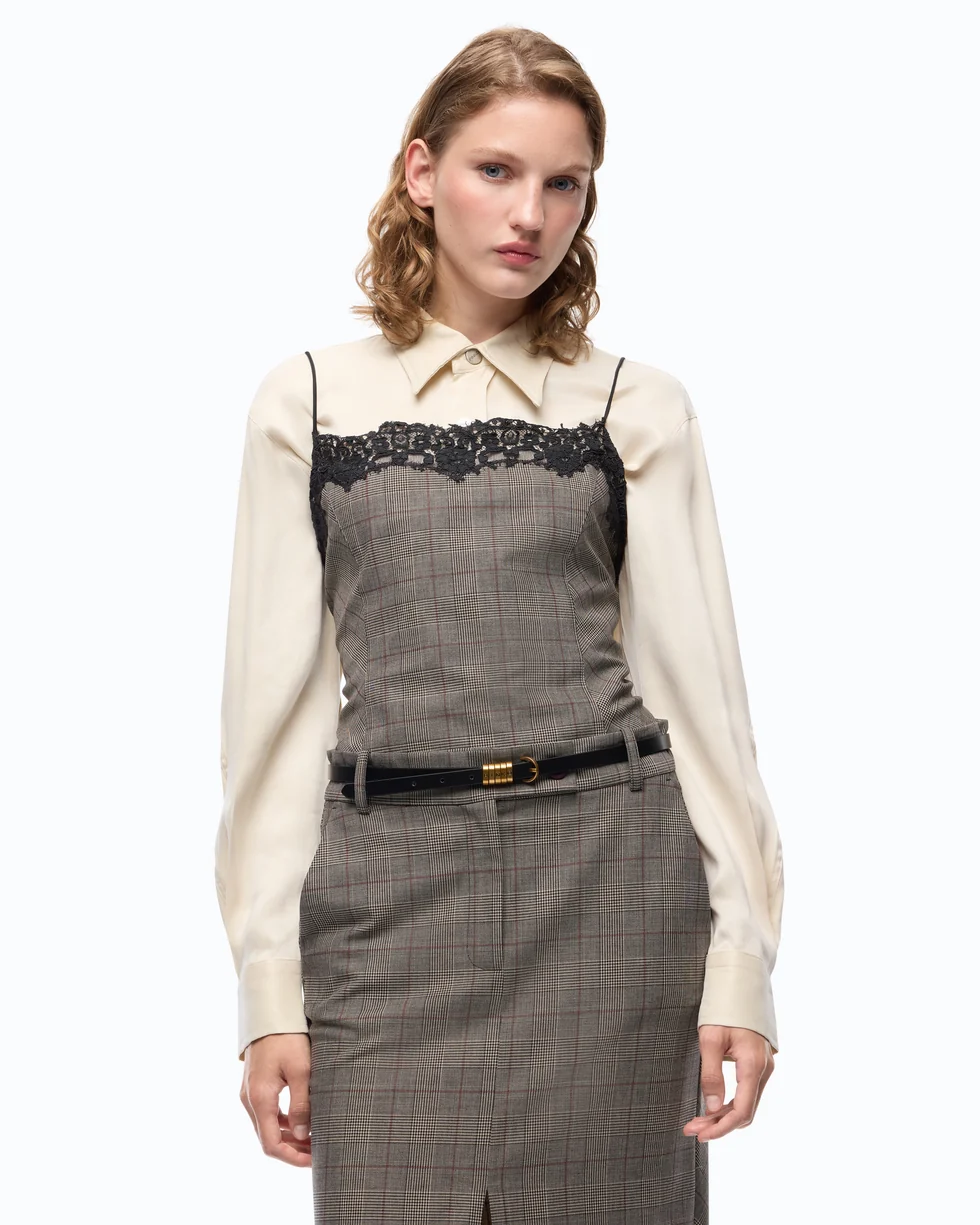 Top a quadri con pizzo 107472A3FF CYZ PINKO Beige/bordeaux/nero 