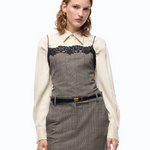 Top a quadri con pizzo 107472A3FF CYZ PINKO Beige/bordeaux/nero 