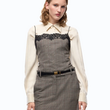 Top a quadri con pizzo 107472A3FF CYZ PINKO Beige/bordeaux/nero 