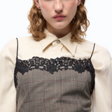 Top a quadri con pizzo 107472A3FF CYZ PINKO Beige/bordeaux/nero 