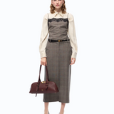 Top a quadri con pizzo 107472A3FF CYZ PINKO Beige/bordeaux/nero 