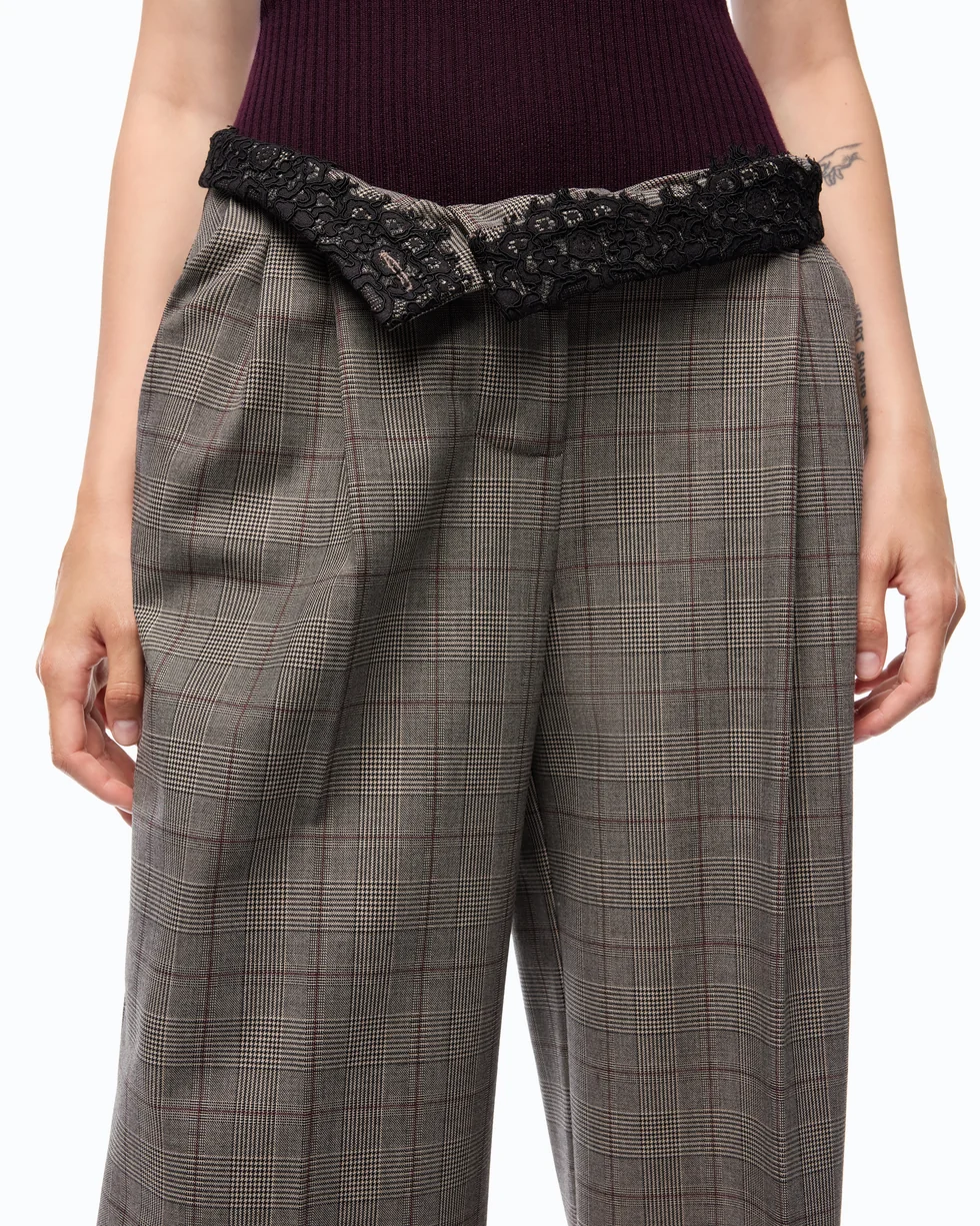 Pantaloni ampi a quadri 107476A3FF CYZ PINKO Beige/bordeaux/nero 