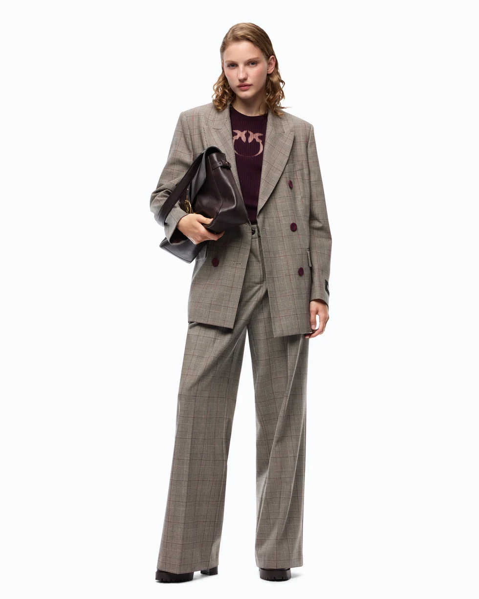 Pantaloni ampi a quadri 107476A3FF CYZ PINKO Beige/bordeaux/nero 