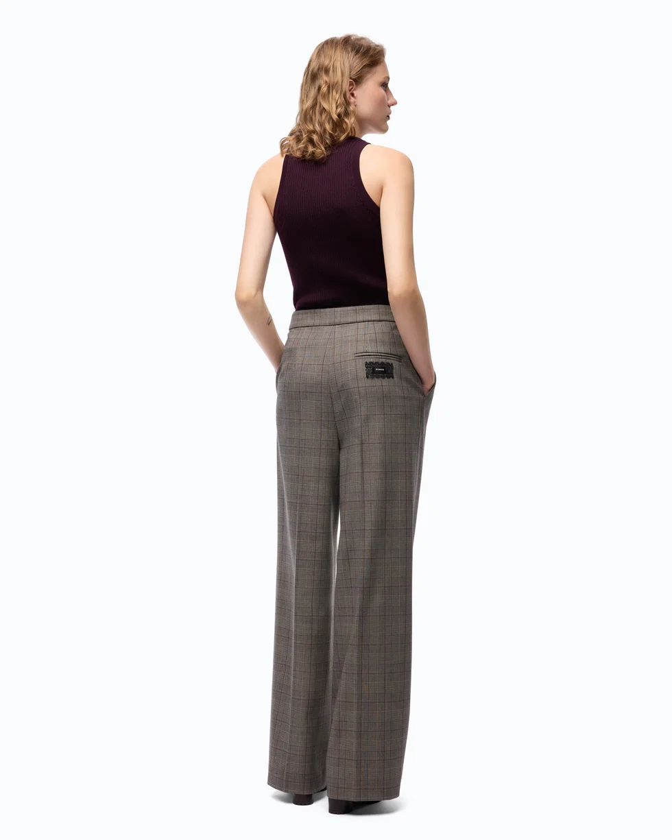 Pantaloni ampi a quadri 107476A3FF CYZ PINKO Beige/bordeaux/nero 