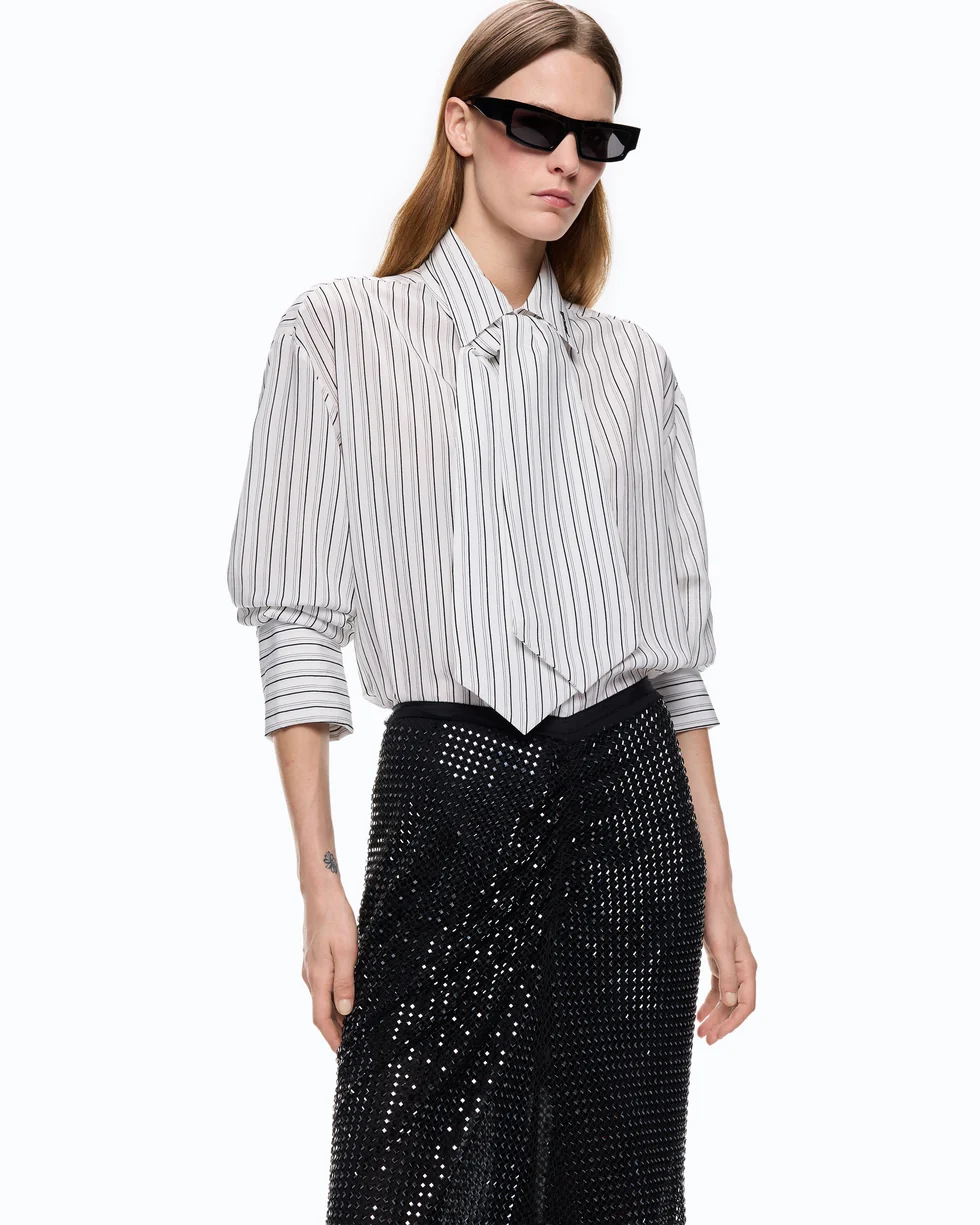 Camicia a righe con cravatta 107482A33Q ZZ1 PINKO Bianco/nero 