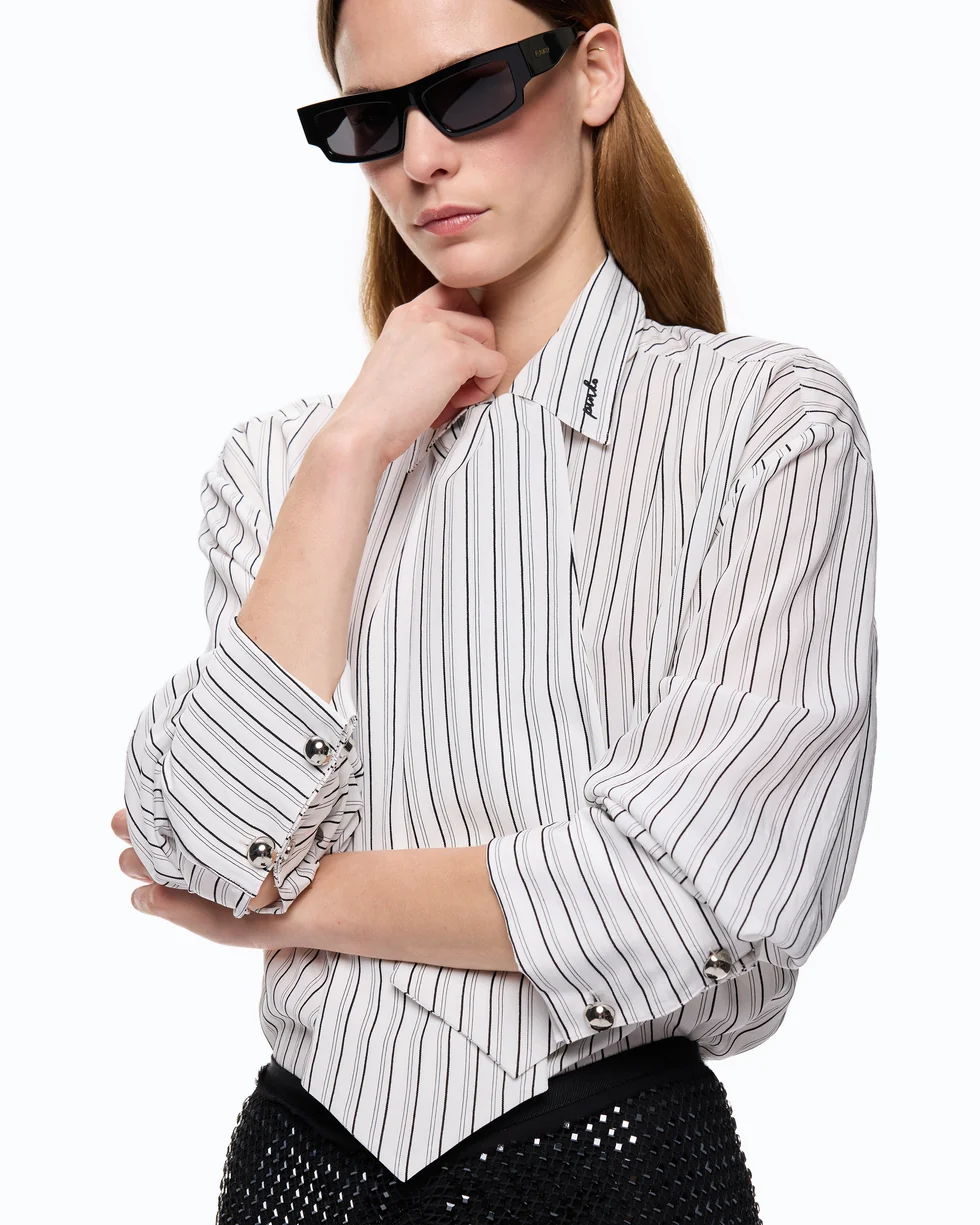 Camicia a righe con cravatta 107482A33Q ZZ1 PINKO Bianco/nero 