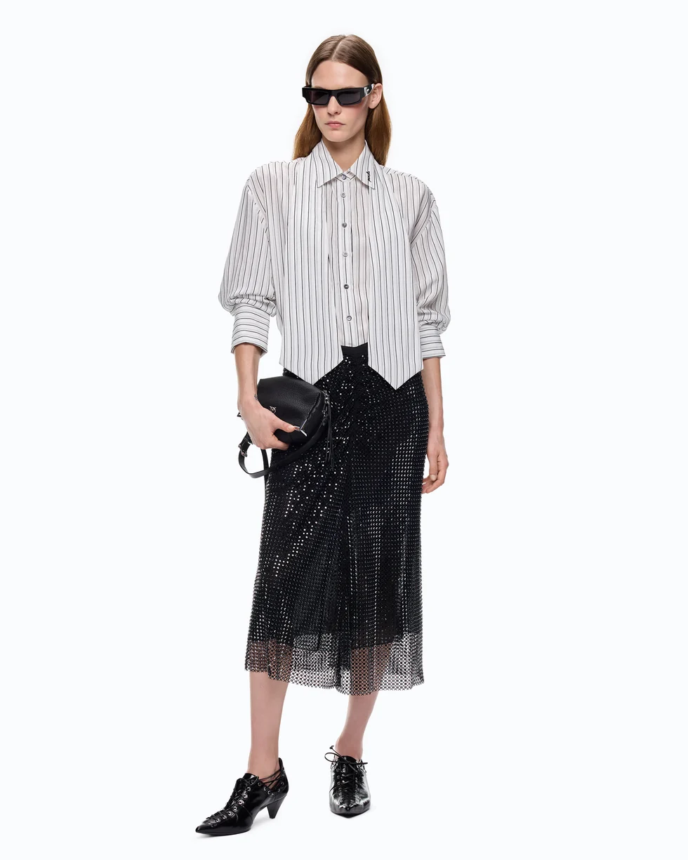 Camicia a righe con cravatta 107482A33Q ZZ1 PINKO Bianco/nero 