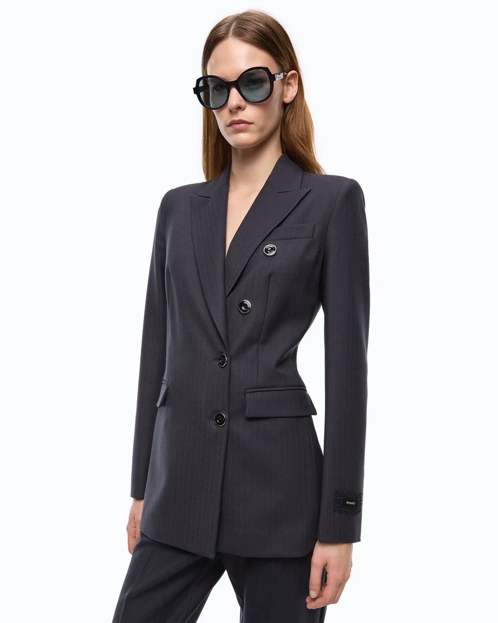 Giacca slim doppiopetto in misto lana 107513A3IF G03 PINKO Blu marino cupo 