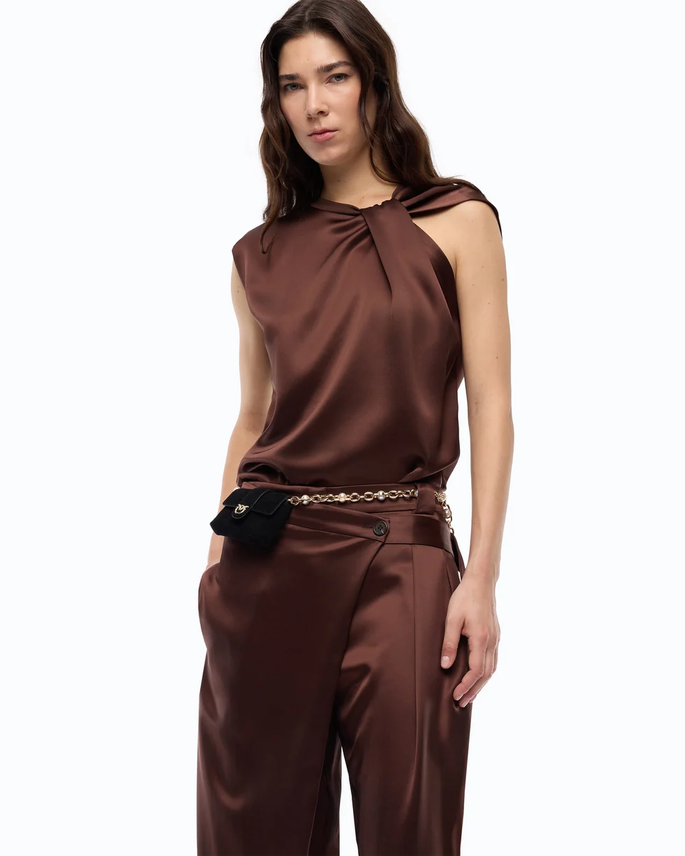 Blusa senza maniche in satin 107539A3GB L86 PINKO Ciocc. amaro 