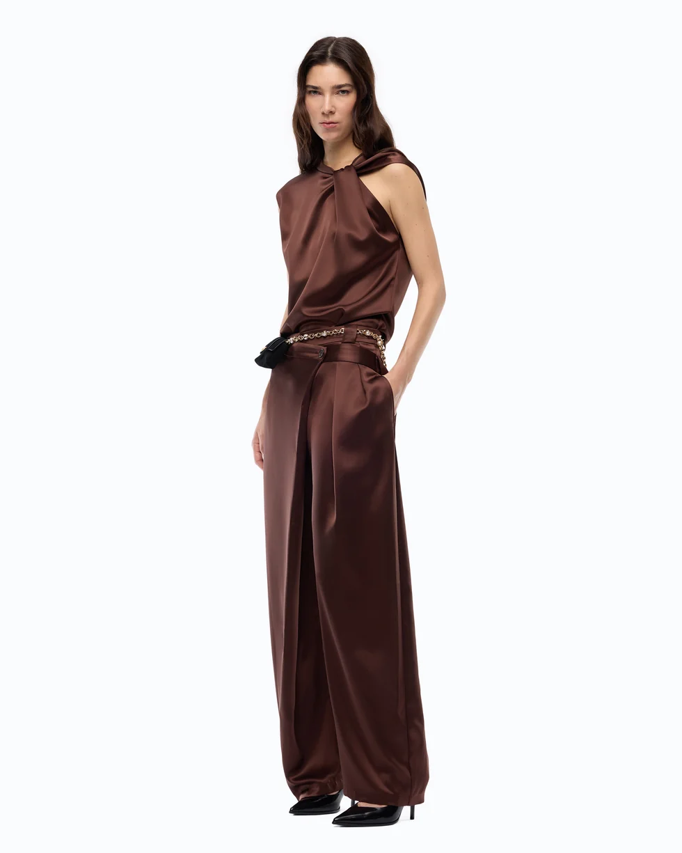 Blusa senza maniche in satin 107539A3GB L86 PINKO Ciocc. amaro 