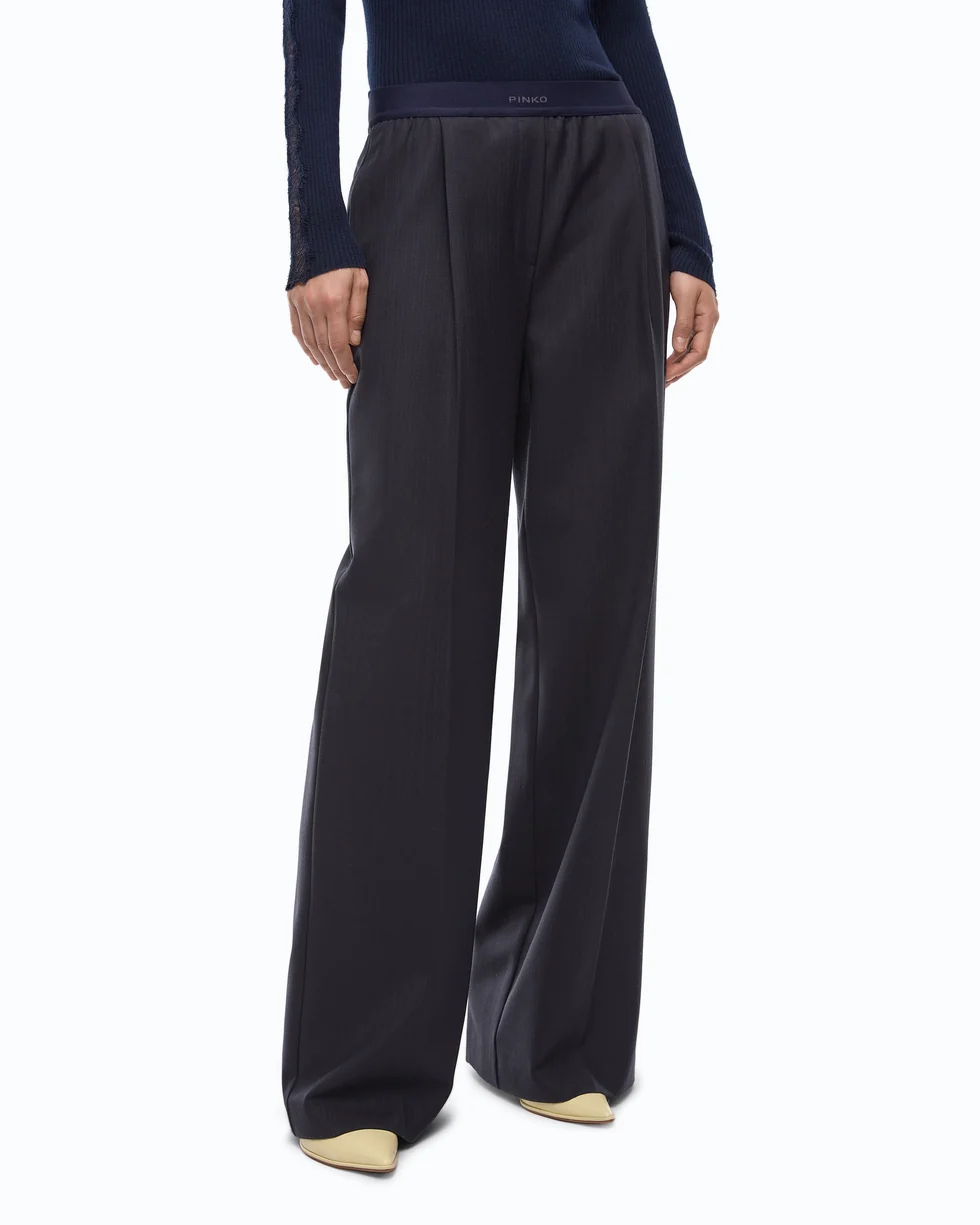 Pantaloni palazzo in misto lana stretch 107560A3IF G03 PINKO Blu marino cupo 