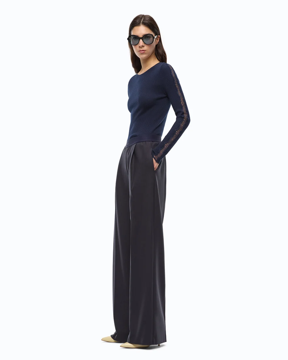 Pantaloni palazzo in misto lana stretch 107560A3IF G03 PINKO Blu marino cupo 