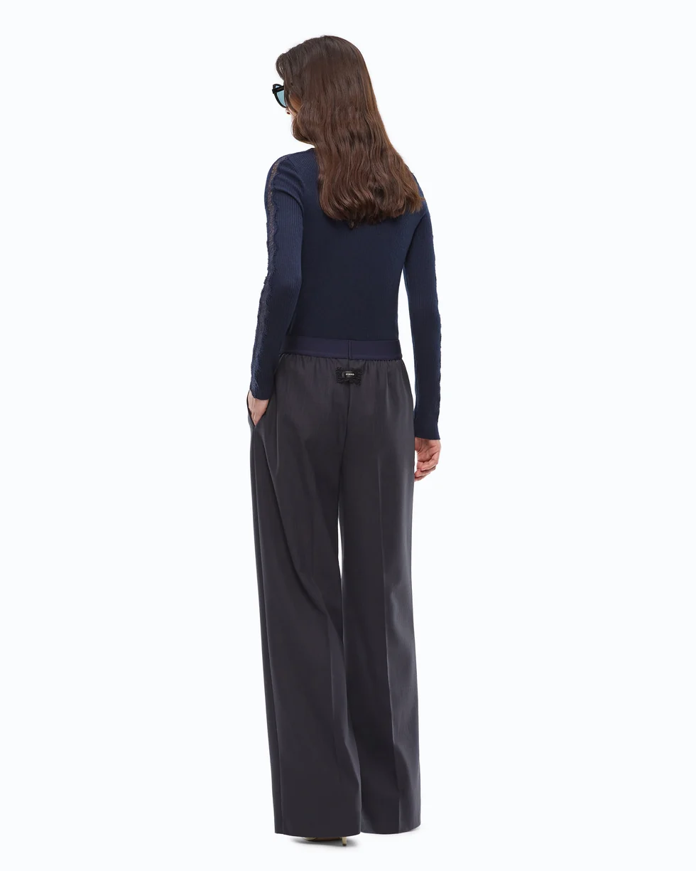 Pantaloni palazzo in misto lana stretch 107560A3IF G03 PINKO Blu marino cupo 