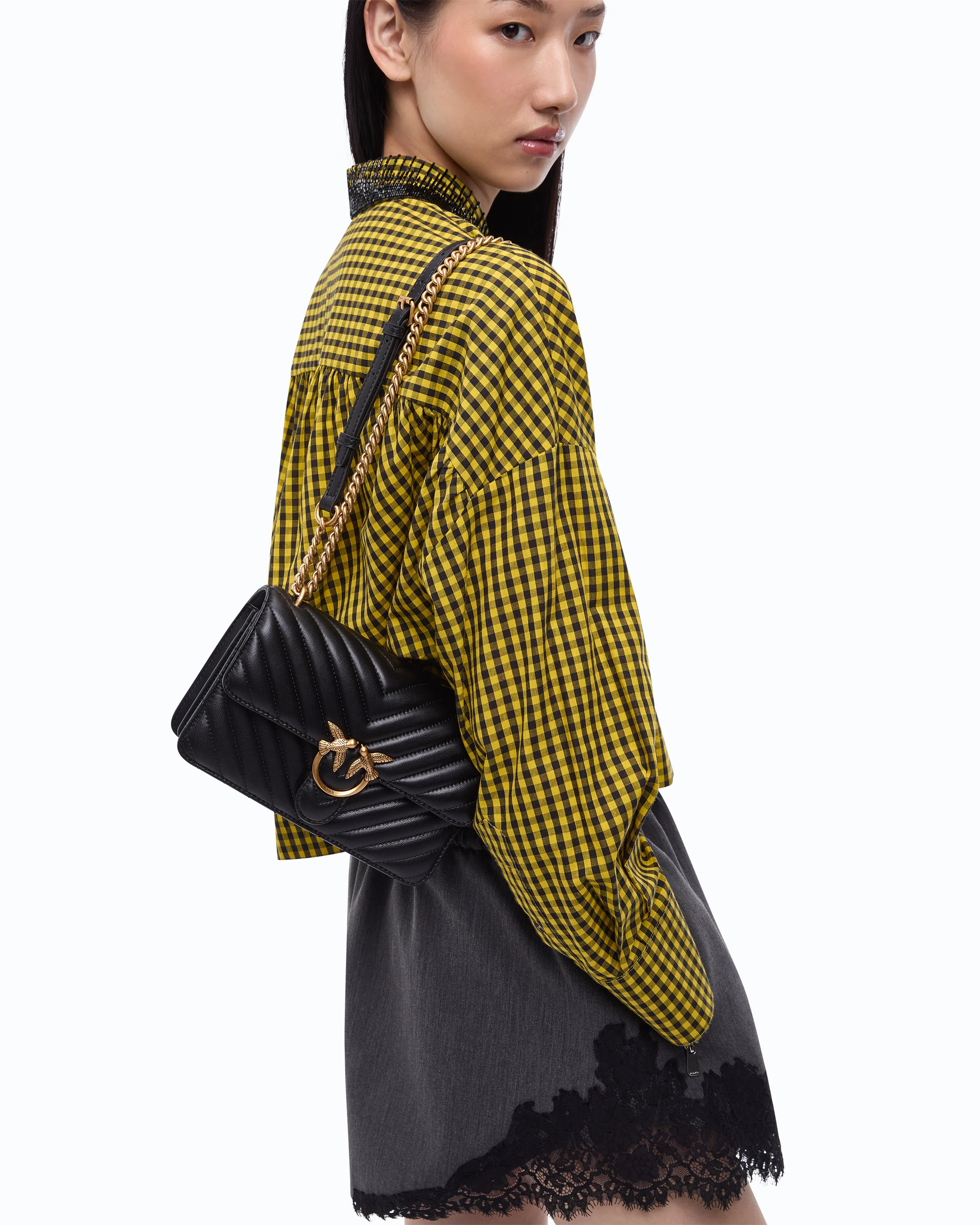 Borsa piccola a tracolla Love Bag One Chevron New Buckle 107620A0GK Z99Q PINKO Nero-antique gold 