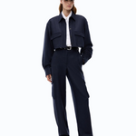Camicia cropped gessata 107707A3MC EI1 PINKO Blu/grigio 