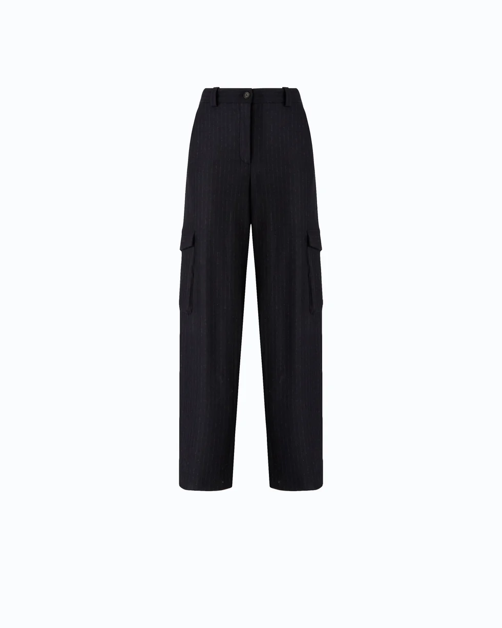 Pantaloni gessati con tasche cargo 107708A3MC EL1 PINKO Blu/grigio 