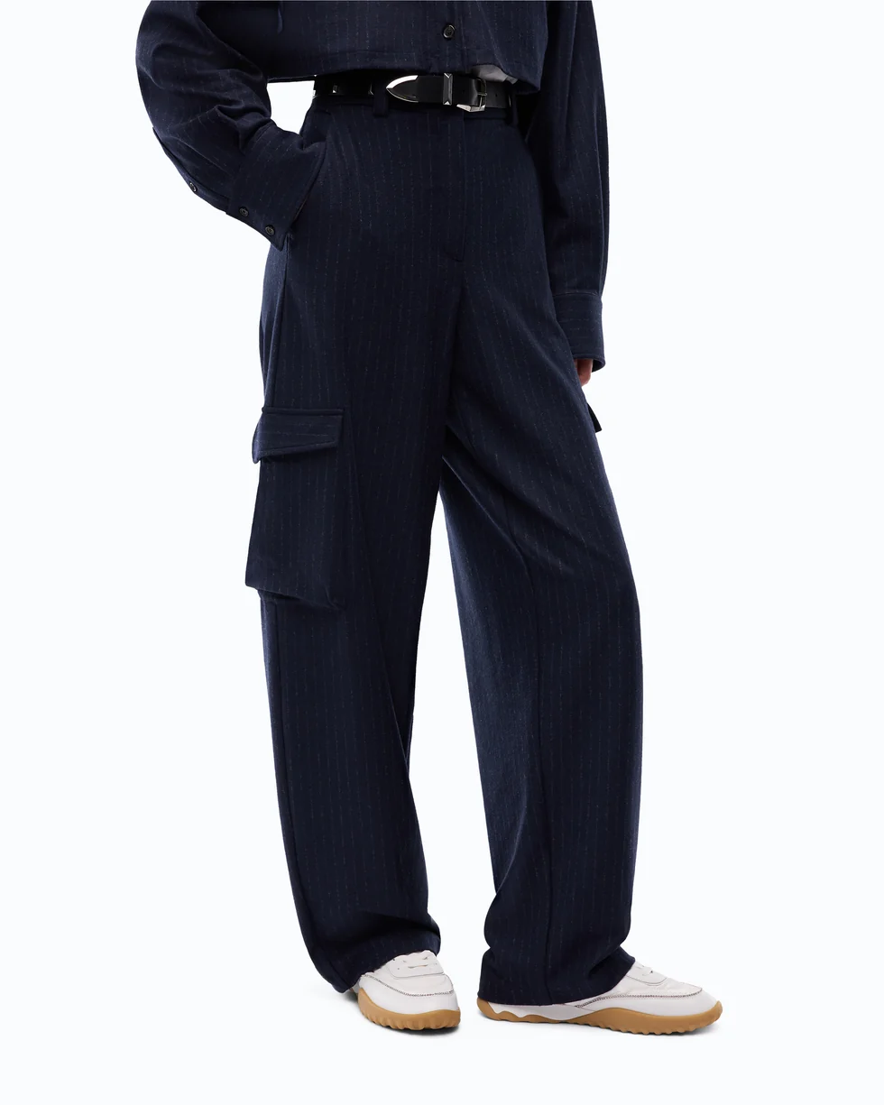 Pantaloni gessati con tasche cargo 107708A3MC EL1 PINKO Blu/grigio 