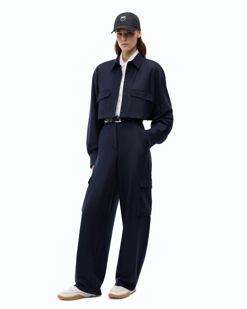 Pantaloni gessati con tasche cargo 107708A3MC EL1 PINKO Blu/grigio 