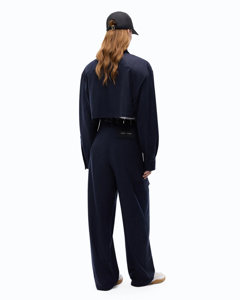 Pantaloni gessati con tasche cargo 107708A3MC EL1 PINKO Blu/grigio 