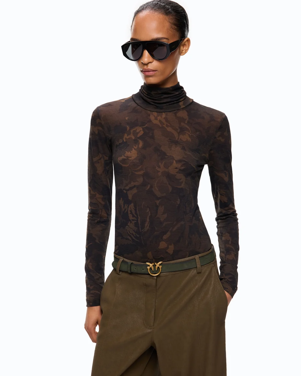 Dolcevita con stampa camouflage floreale 107735A3MT SD3 PINKO Mult.verde/nero 
