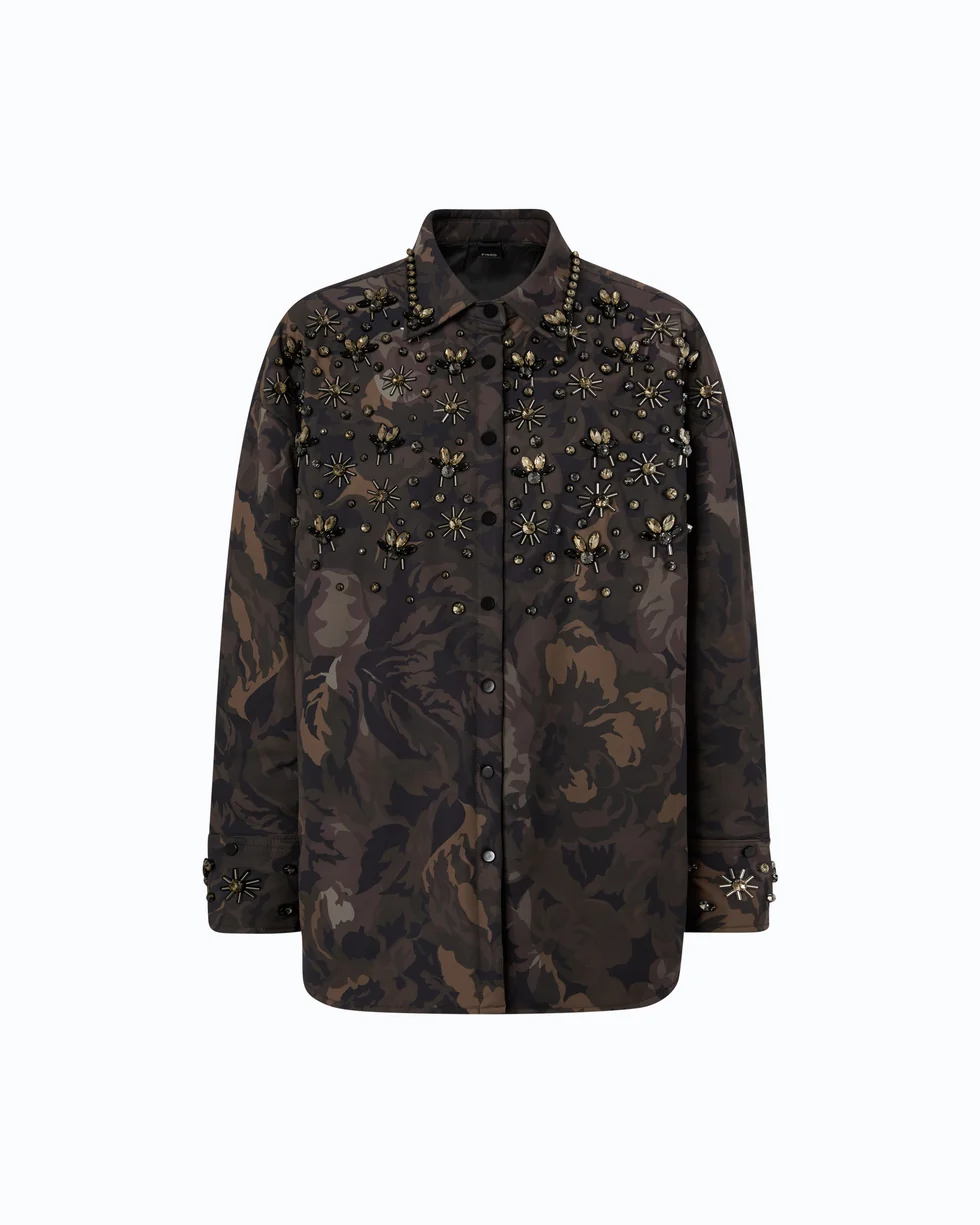 Overshirt in tela tecnica con stampa camouflage floreale 107916A3LY SD3 PINKO Mult.verde/nero 