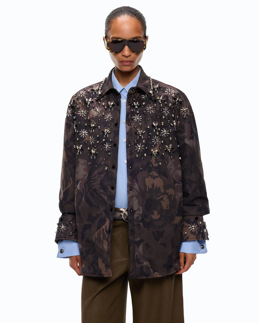 Overshirt in tela tecnica con stampa camouflage floreale 107916A3LY SD3 PINKO Mult.verde/nero 
