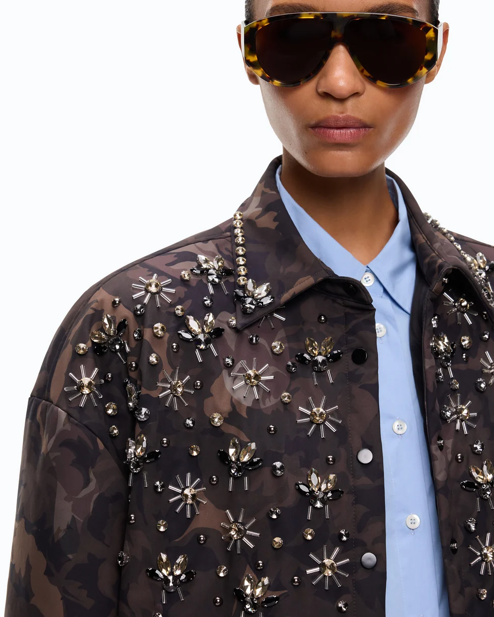 Overshirt in tela tecnica con stampa camouflage floreale 107916A3LY SD3 PINKO Mult.verde/nero 
