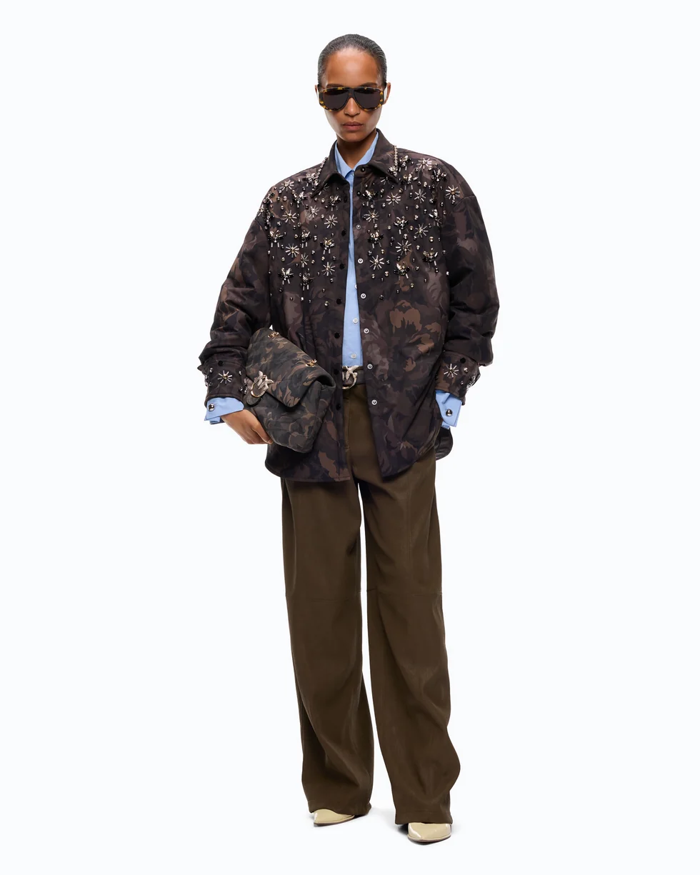 Overshirt in tela tecnica con stampa camouflage floreale 107916A3LY SD3 PINKO Mult.verde/nero 