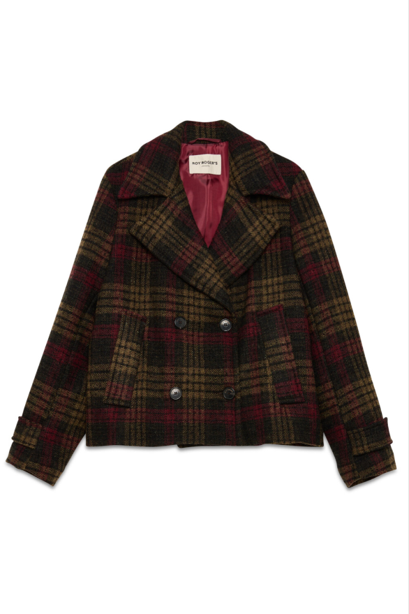 Peacoat in lana fantasia check RND398 CU45 XXXX C0788 ROY ROGER'S Brown 