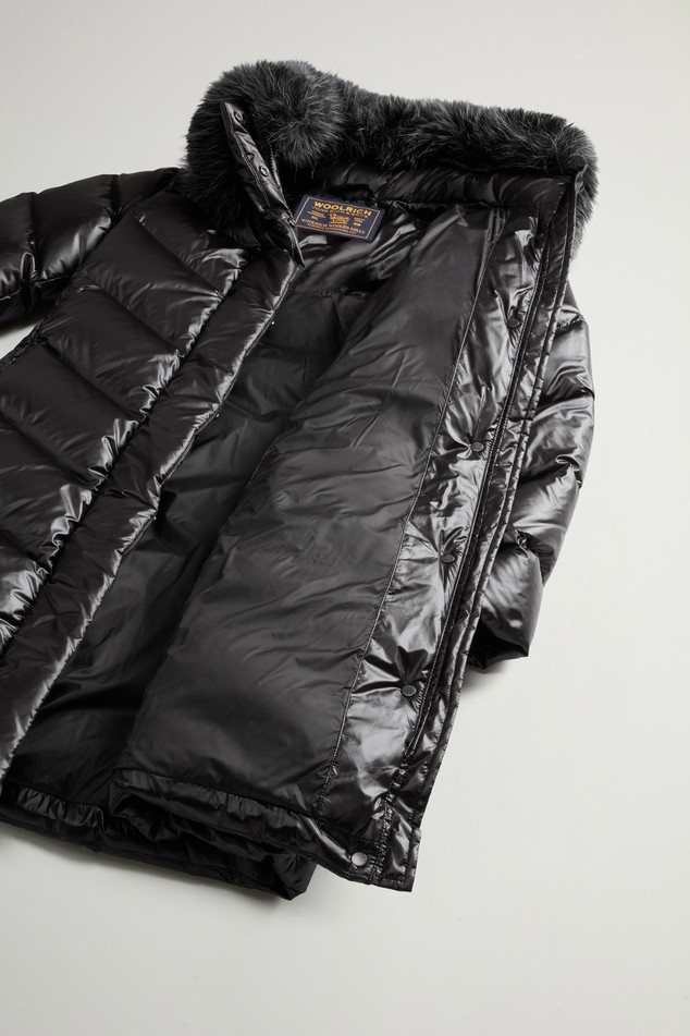 Parka trapuntato in nylon lucido con pelliccia removibile CFWWOU2233FRUT5453 100 WOOLRICH Black 