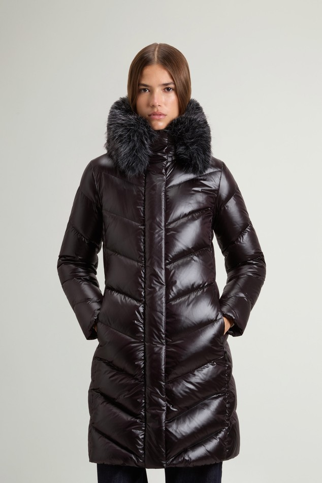Parka trapuntato in nylon lucido con pelliccia removibile CFWWOU2233FRUT5453 100 WOOLRICH Black 