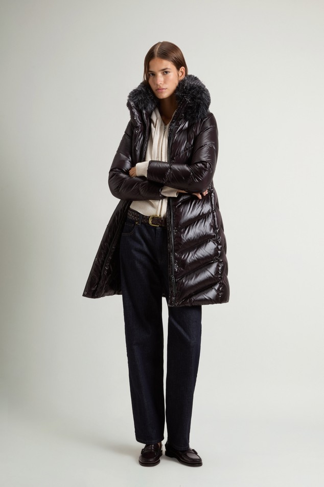 Parka trapuntato in nylon lucido con pelliccia removibile CFWWOU2233FRUT5453 100 WOOLRICH Black 