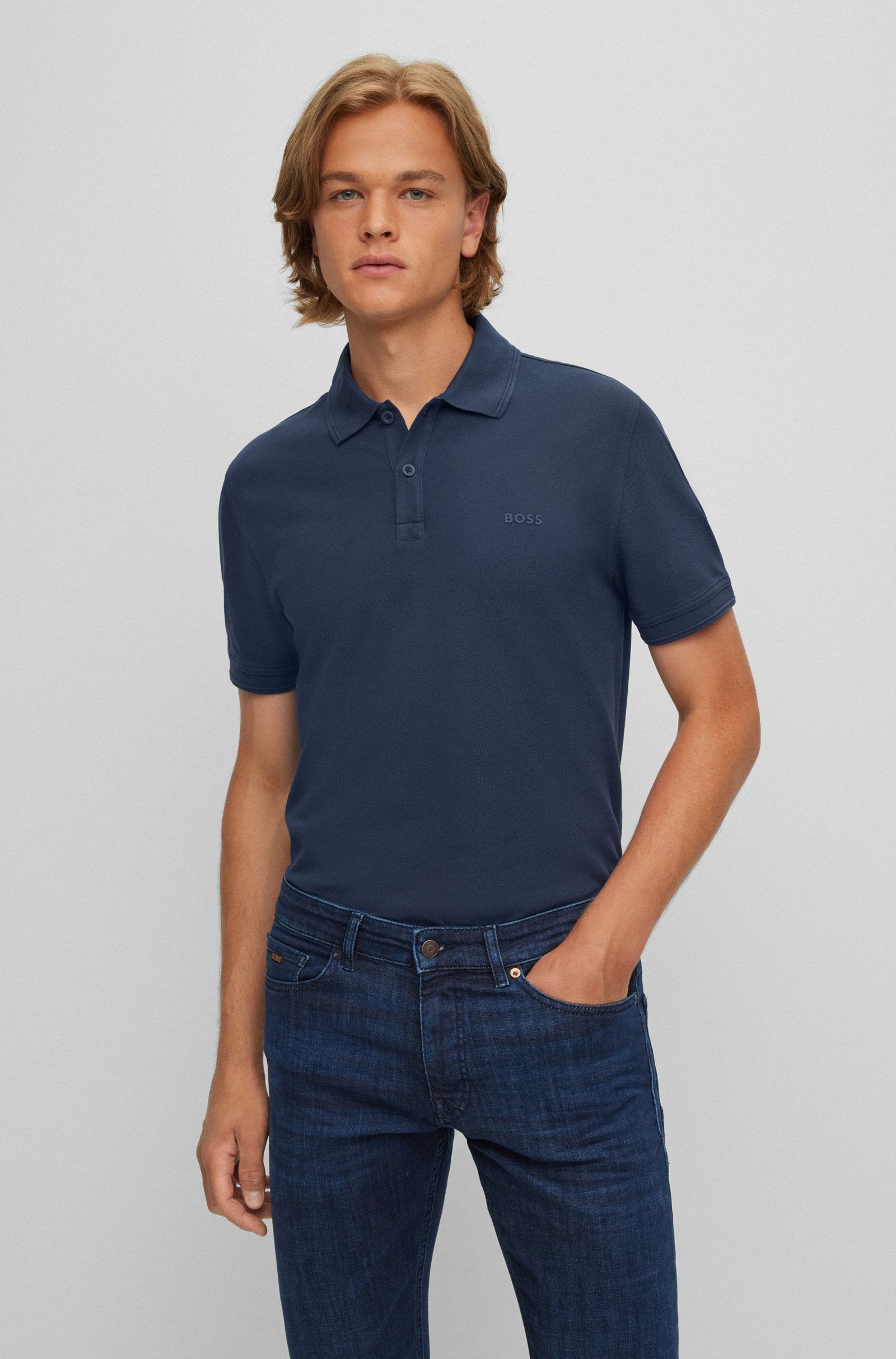 Polo slim fit in piquè di cotone 50468576 10203439 01 402 BOSS Dark blue 