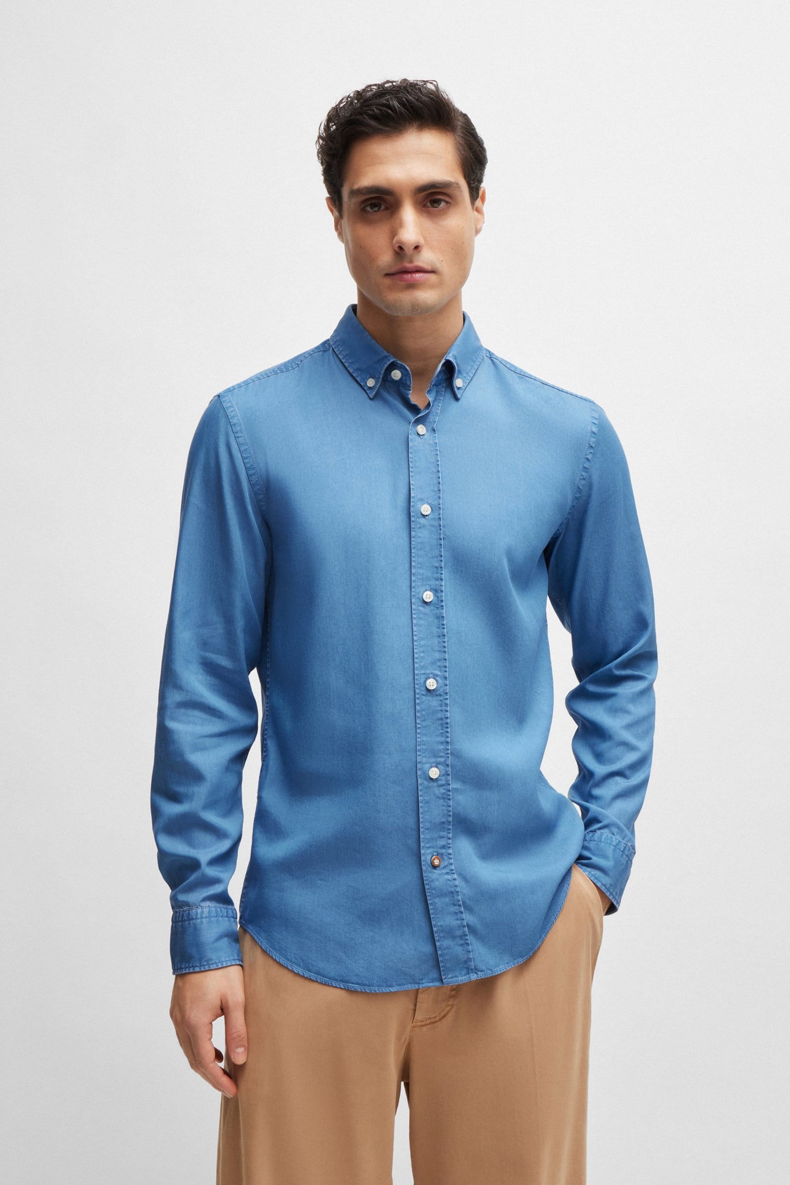 Camicia in denim button down 50513728 10259348 01 437 BOSS Bright blue 