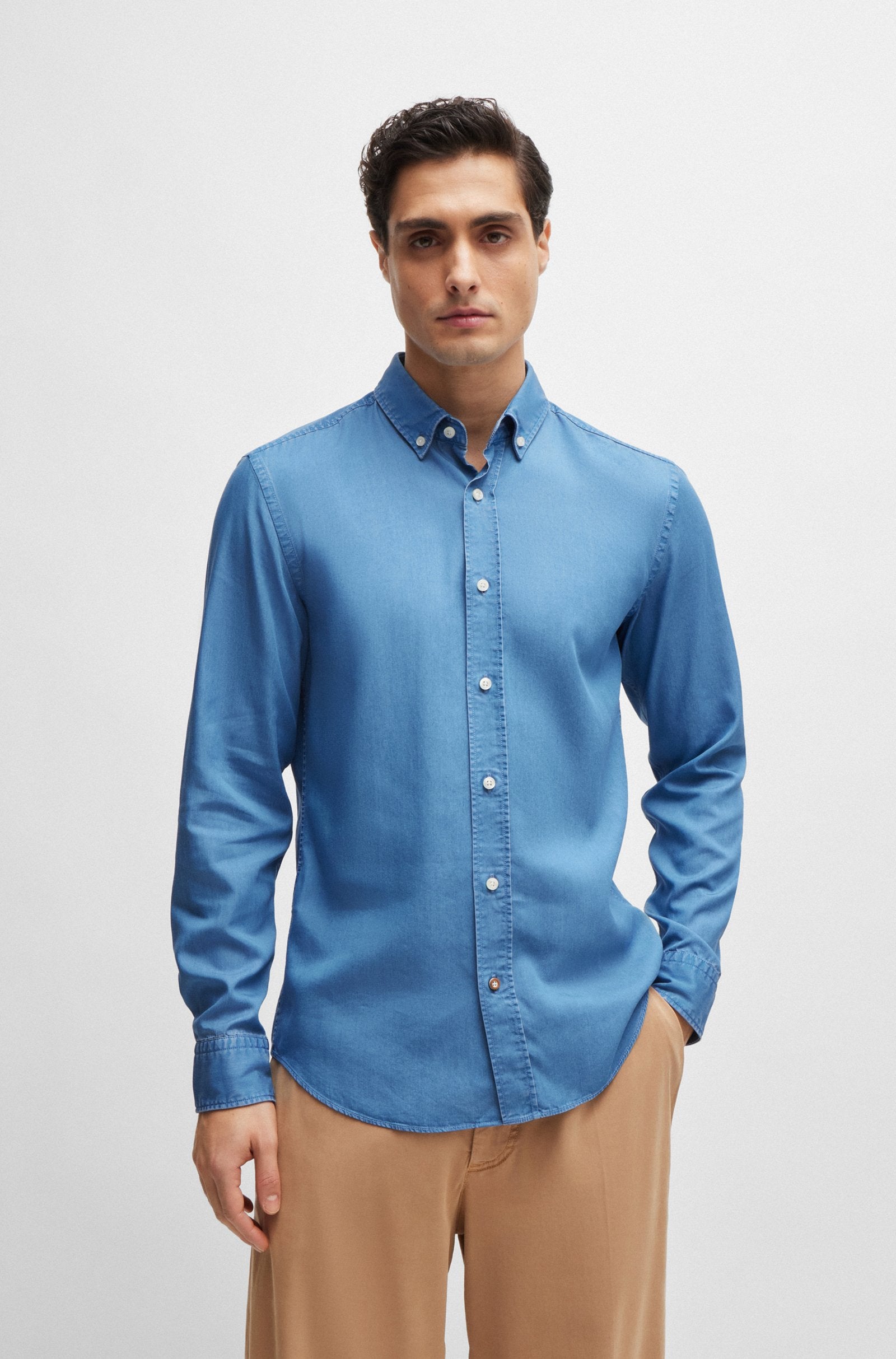 Camicia in denim button down 50513728 10259348 01 437 BOSS Bright blue 
