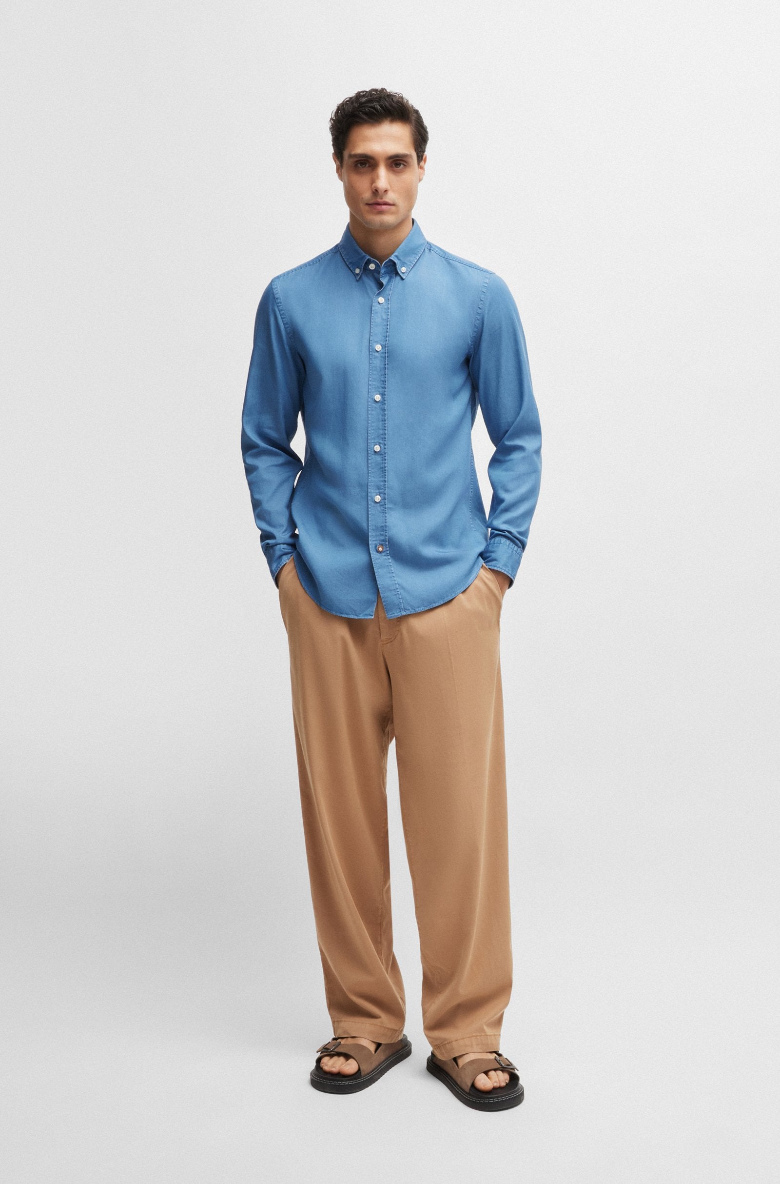 Camicia in denim button down 50513728 10259348 01 437 BOSS Bright blue 
