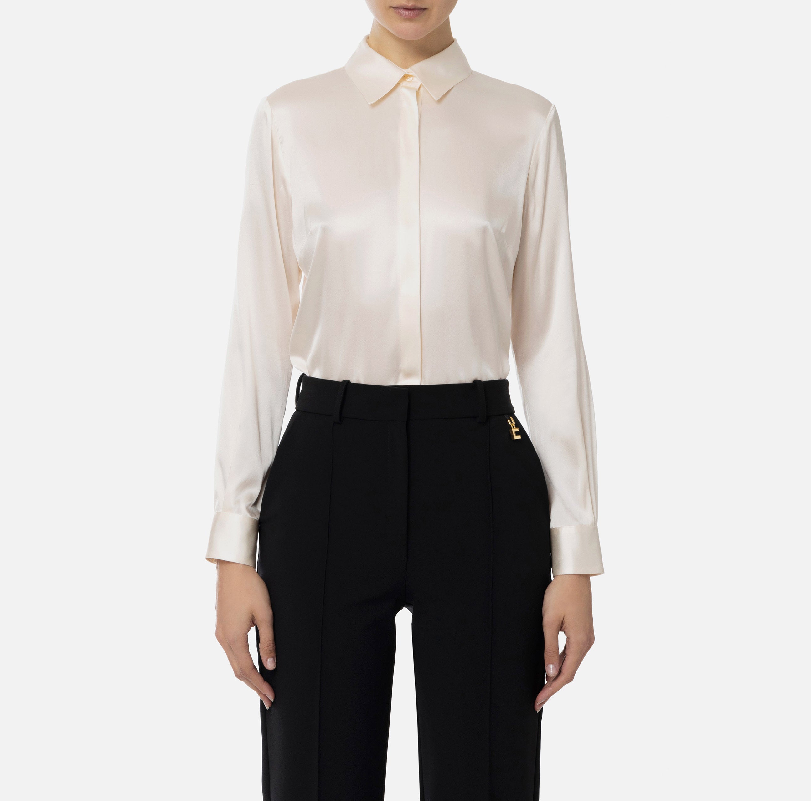 Camicia dritta in raso di seta CA04441E2 193 ELISABETTA FRANCHI Burro 